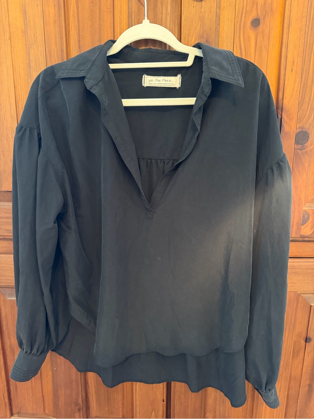 We The Free Black V-Neck Collared Long Sleeve Tunic